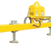 Vacuum lifting beam with adjustable suction cups designed for safe steel sheet handling tasks.