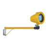 Adjustable dock light arm with LED fixture mounted on a steel support for trailer illumination.