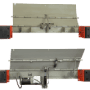 Edge-of-dock leveler shown in extended and stored positions for safe trailer loading access.