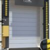 Full-perimeter dock shelter diagram showing foam pads, wear pleats, head curtain, and guide strips.
