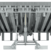Hydraulic dock leveler with steel deck, lift cylinder, and hinged lip for loading dock operations.