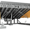 Air-powered dock leveler with steel deck and inflatable lifting system for loading dock operations.