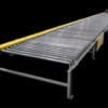 Gravity roller conveyor with steel rollers designed for manual product transport and accumulation.