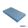 Blue ball transfer conveyor table with rows of multidirectional rollers