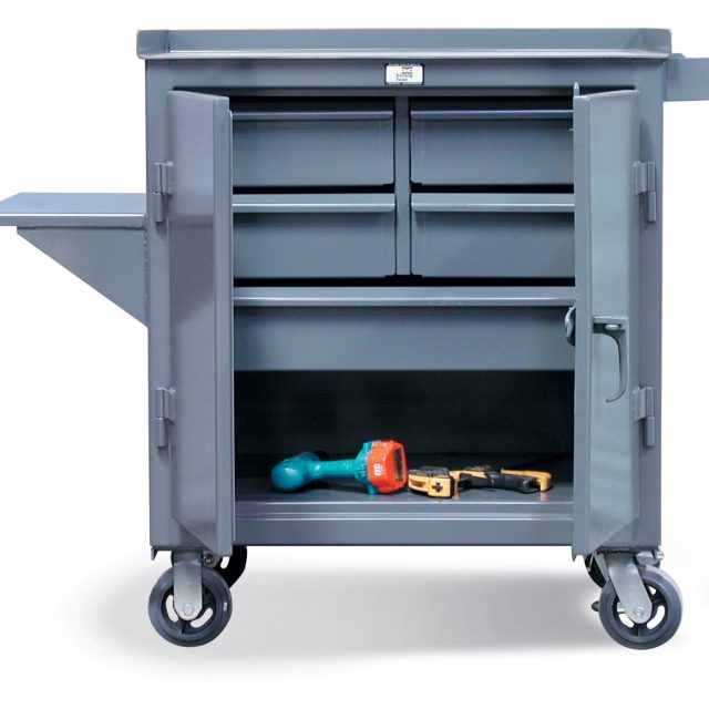mobile maintenance cart with 5 drawers and vise shelf