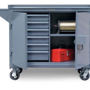 mobile maintenance cart with vise shelf and lock guard