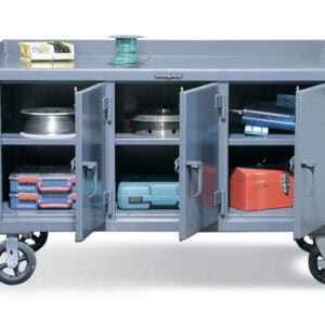 mobile work bench with 3 locking compartments