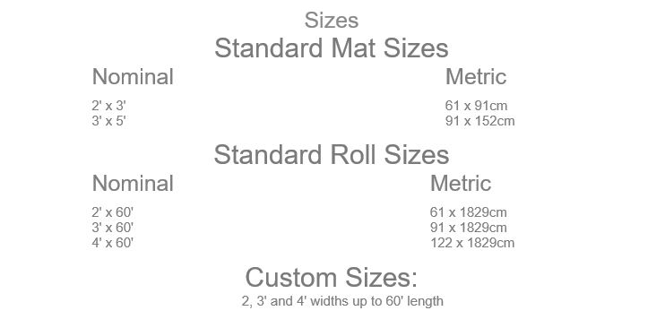 Apache Stat™ Soft Foot Floor Mat Sizes