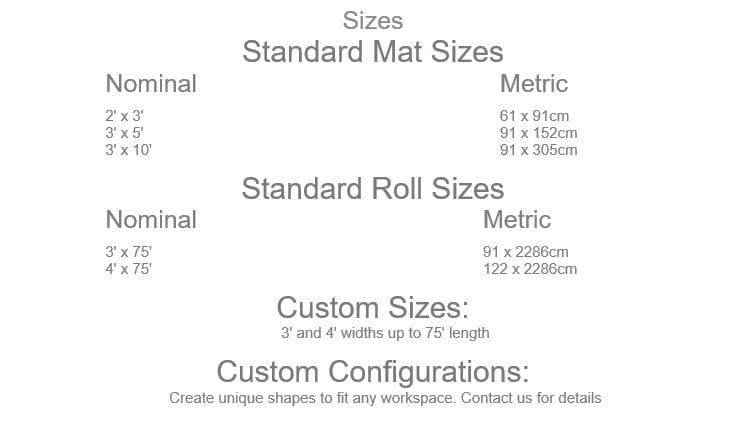 Conductive Diamond Foot Black Floor Mat Sizes