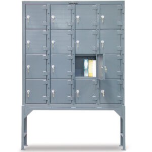 Stronghold industrial locker with 16 compartments and key locks