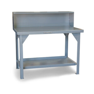 industrial shop table with riser shelf