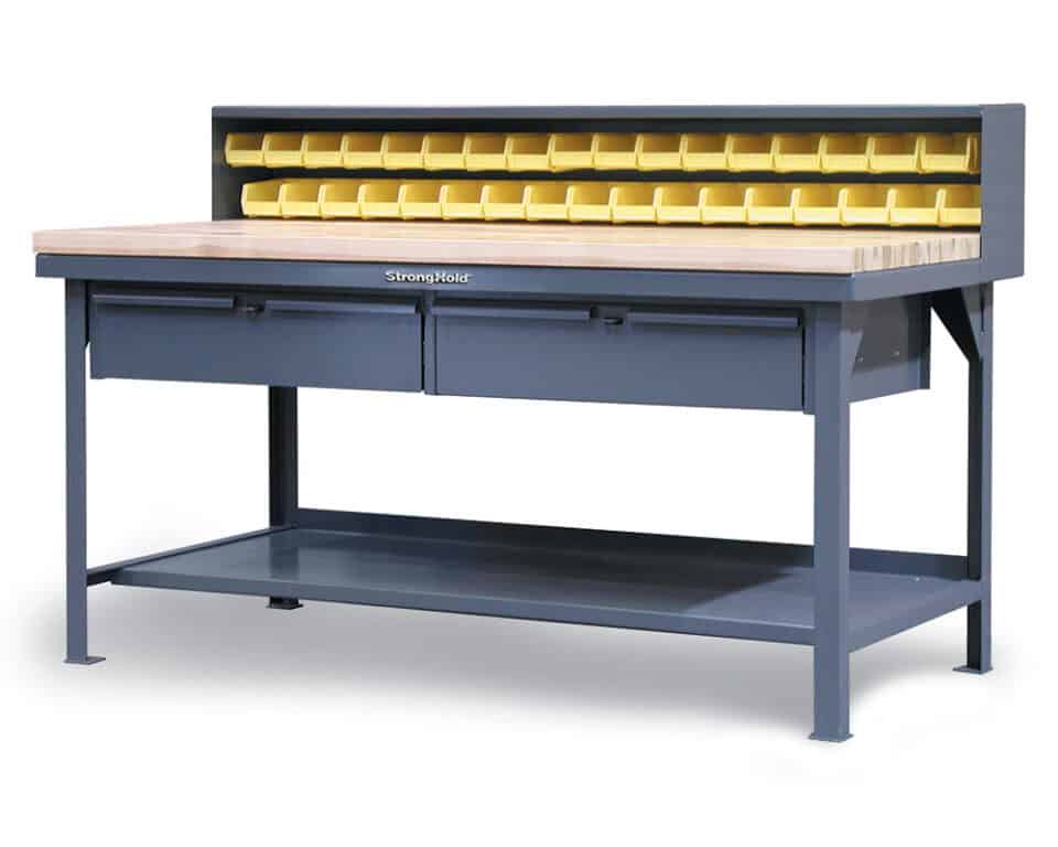 Stronghold Industrial Shop table with Maple Top and 2 Drawers Barron