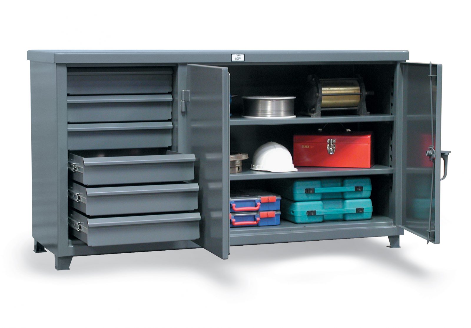 Stronghold workbench with steel top and 6 drawers