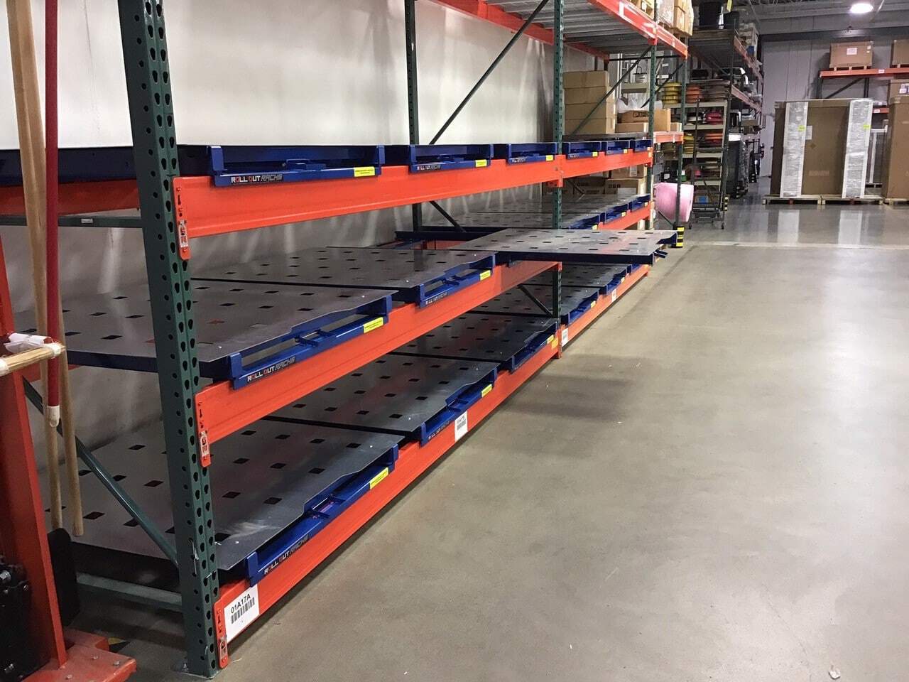 Far away photo of racking with rack pulled out