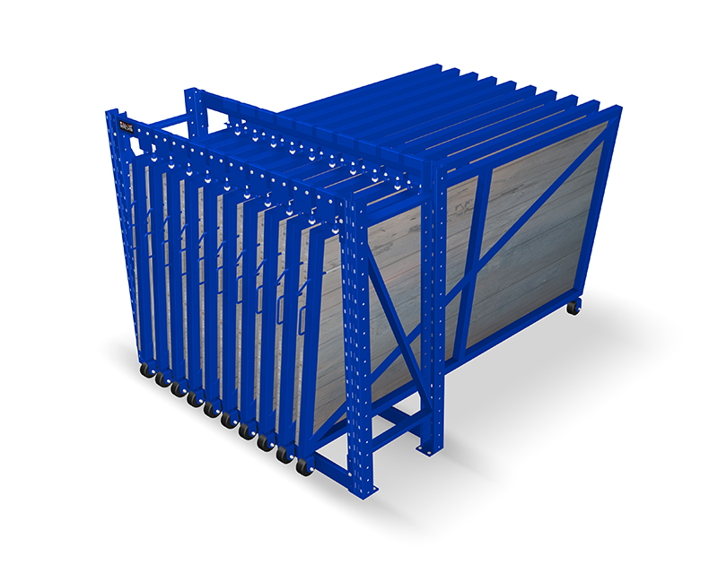 roll out vertical sheet rack angled view