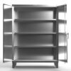 Stainless steel storage cabinet with hanging compartment and adjustable shelves