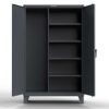 Dark gray storage cabinet with shelves and open hanging compartment