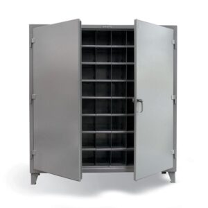 Industrial storage cabinet with adjustable shelves and double doors