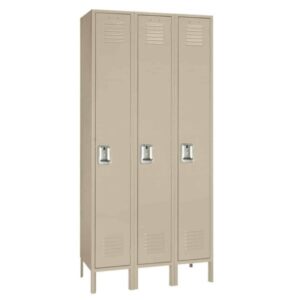 Single Tier Standard Metal Locker 3 Wide – 54 in. W X 21 in. D X 78 in. H in putty