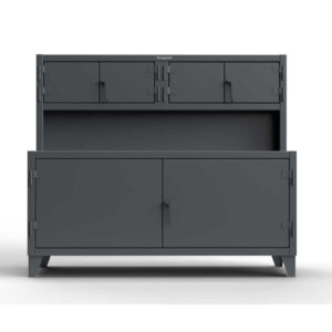 12-Gauge Industrial Workbench With Upper Storage and 1 Shelf – 108 in. W X 30 in. D X 62 in. H in dark gray