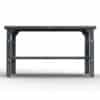 Adjustable industrial steel work table with reinforced frame and lower support bar