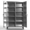Stainless steel storage cabinet with double doors and adjustable shelves