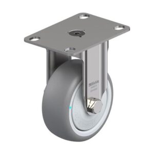 3-1/8 Inch Stainless Steel Rigid Caster with Thermoplastic Rubber Wheel with Synthetic Thread Guard and Polypropylene Core