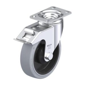 5 Inch Chemical Resistant Swivel Caster with Blickle EasyRoll Rubber Wheel and Stop-Fix Brake