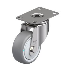 3-1/8 Inch Stainless Steel Light Duty Swivel Caster with Blickle Thermoplastic Rubber Wheel and Polypropylene Core