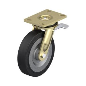 8 Inch Welded Steel Swivel Caster with Blickle EasyRoll Rubber Wheel and Stop-Top Brake