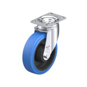5 Inch Chemical Resistant Swivel Caster with Blickle EasyRoll Rubber Wheel and Synthetic Thread Guard