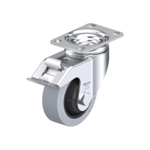 3-1/2 Inch Chemical Resistant Swivel Caster with Blickle EasyRoll Rubber Wheel and Stop-Fix Brake