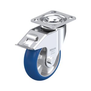 6 Inch Heavy Duty Swivel Caster with Blickle Besthane Soft Polyurethane Wheel with Extra Crowned Running Tread and Stop-Fix Brake