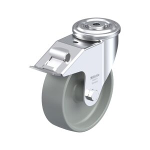 6 Inch Swivel Caster with Blickle Nylon 6 Wheel with Double Ball Bearing – Strong Central Kingpin and Stop-Fix Brake