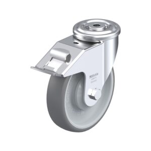 6-5/16 Inch Swivel Caster with Blickle Thermoplastic Rubber Wheel with Polypropylene Core and Stop-Fix Brake
