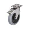 8 Inch Stainless Steel Swivel Caster with Blickle EasyRoll Rubber Wheel and Stop-Fix Brake