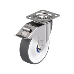 6 Inch Stainless Steel Swivel Caster with Blickle Thermoplastic Polyurethane Wheel and Stop-Fix Brake