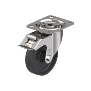 4 Inch Swivel Caster with brake with Heat-Resistant Silicone Rubber Wheel with Double Ball Bearing and Stop-Fix Brake