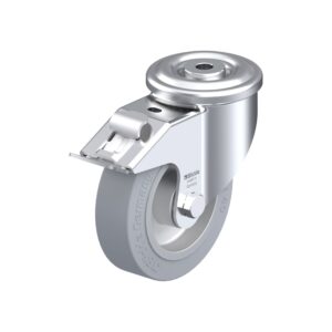 5 Inch Heavy Duty Swivel Caster with Blickle EasyRoll Rubber Wheel with Double Ball Bearing and Stop-Fix Brake