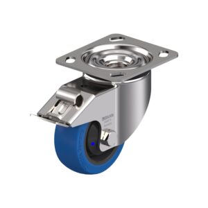 4 Inch Stainless Steel Swivel Caster with Blickle Besthane Soft Polyurethane Wheel with Double Ball Bearing and Stop-Fix Brake