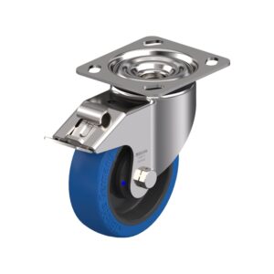 5 Inch Stainless Steel Swivel Caster with Blickle Besthane Soft Polyurethane Wheel with Double Ball Bearing and Stop-Fix Brake