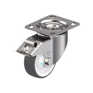 4 Inch Stainless Steel Swivel Caster with Blickle Thermoplastic Polyurethane Wheel with Double Ball Bearing and Stop-Fix Brake