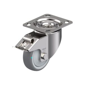 4 Inch Stainless Steel Swivel Caster with Blickle Thermoplastic Rubber Wheel with Polypropylene Core and Stop-Fix Brake