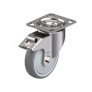 5 Inch Stainless Steel Swivel Caster with Blickle Thermoplastic Rubber Wheel with Polypropylene Core and Stop-Fix Brake