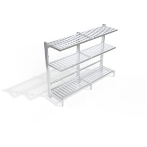 A heavy duty single sided cantilever shelving rack.