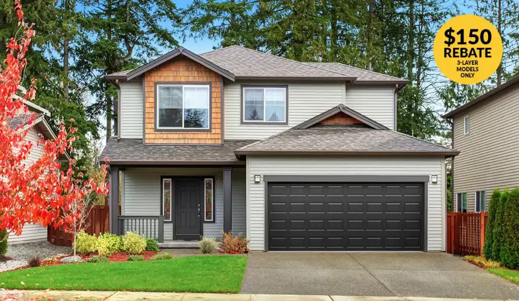 150 dollar rebate on select standard garage doors at Barron