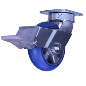 6 Inch Kingpinless Swivel Caster with High Capacity Radius Tread Polyurethane Wheel and Face Contact Brake