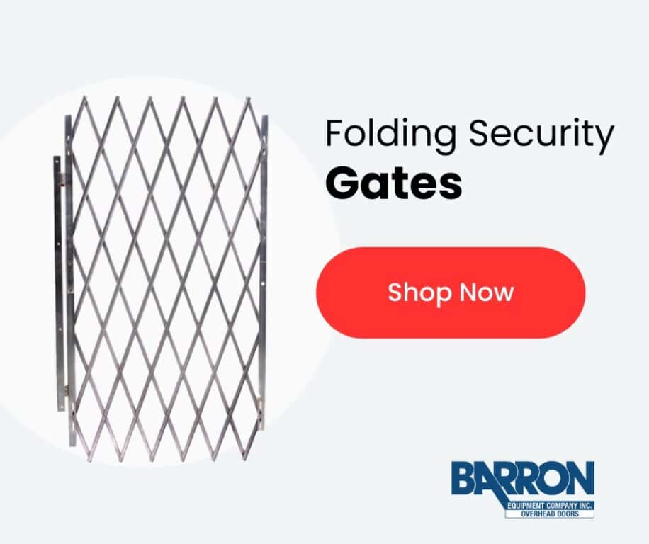 folding security gates on sale now at barron equipment