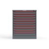 Front view of 30 in. wide red cabinet with 10 drawers