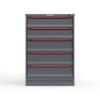 Front view of 14 gauge Cabinet with red handles and 5 drawers